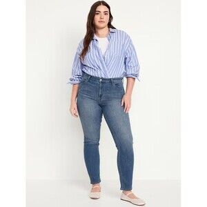 Old Navy Wow Straight Ankle Jeans Womens 16 Tall Blue Medium Wash Stretch NEW